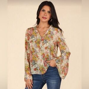 Floral Print Blouse with Bell Sleeves
